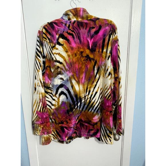 Onque Woman Shacket 1X Pink Animal Print Velvet Mobwife Athleisure Boho Artsy - Picture 4 of 5